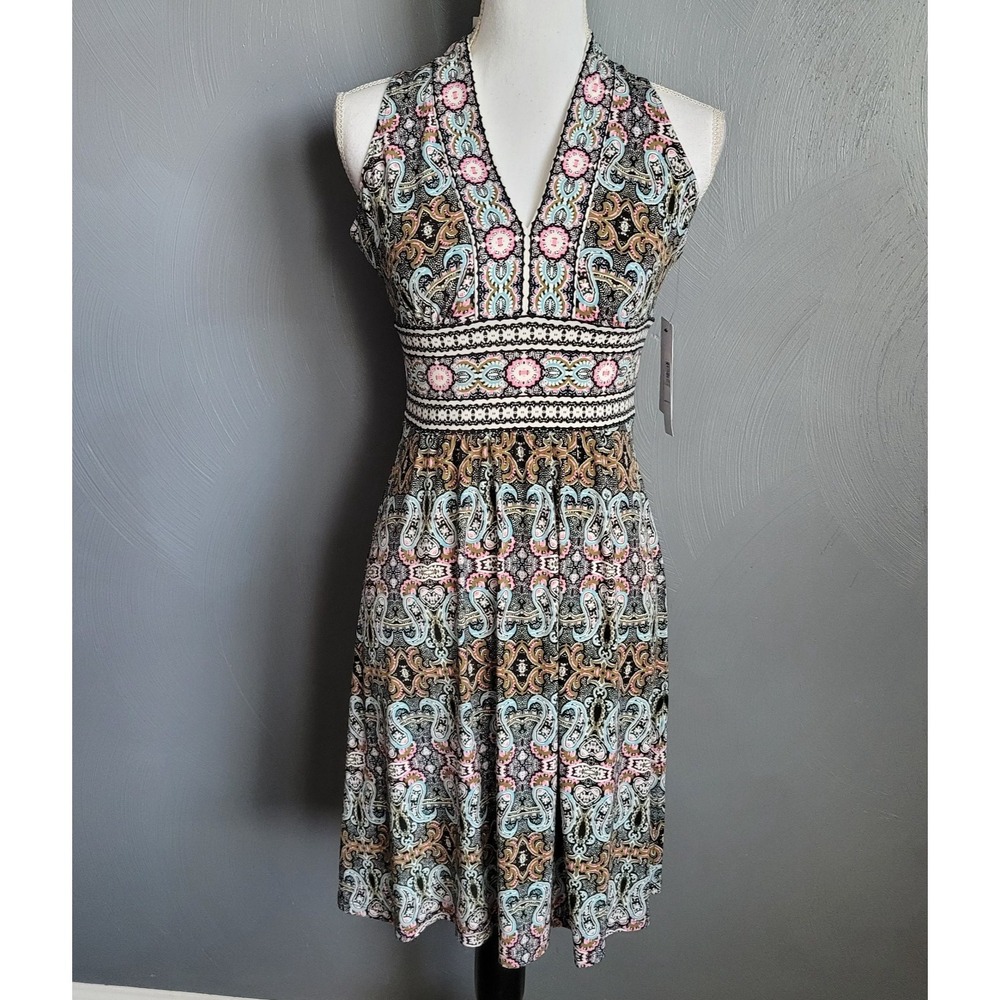 MAGGY LONDON Dress Size 0P Petite Ryenne Jersey Sleeveless Paisley NEW